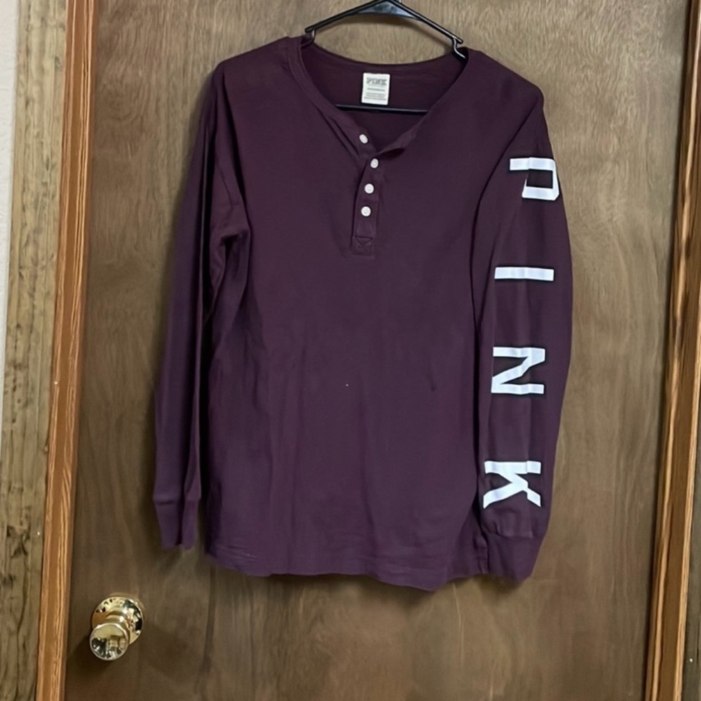 Victorias Secret Pink Long Sleeve Shirt Button Maroon Burgundy Extra Small